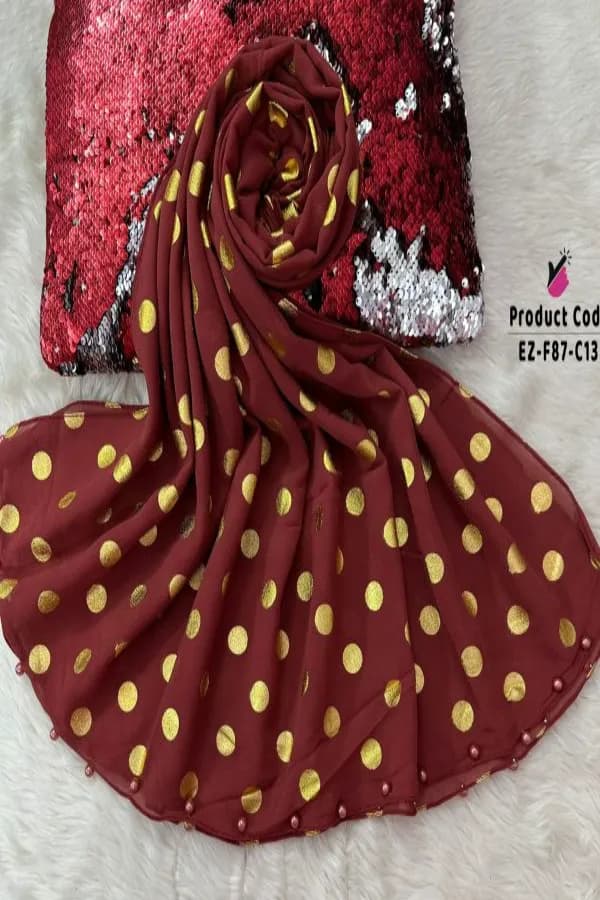 Exclusive Gold Foil Chiffon Hijab with Two Side Pearls