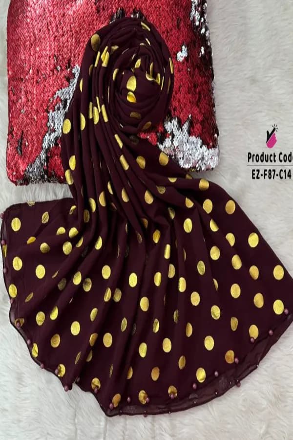 Exclusive Gold Foil Chiffon Hijab with Two Side Pearls