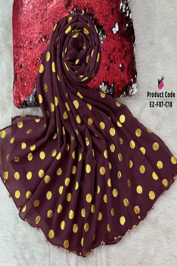 Exclusive Gold Foil Chiffon Hijab with Two Side Pearls