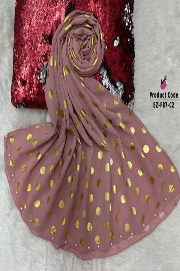 Exclusive Gold Foil Chiffon Hijab with Two Side Pearls