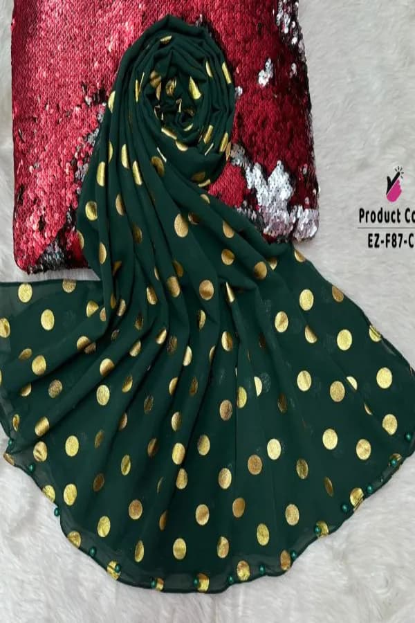 Exclusive Gold Foil Chiffon Hijab with Two Side Pearls