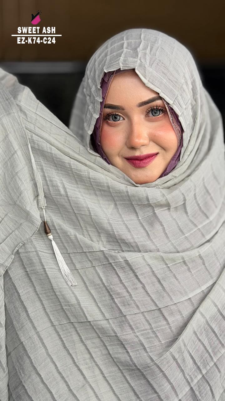 Waffle Crush Hijab With Tassel Work