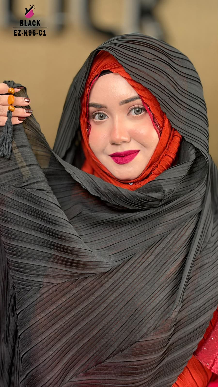 Malaysian Crush Shimmer hijab with wooden Tassel