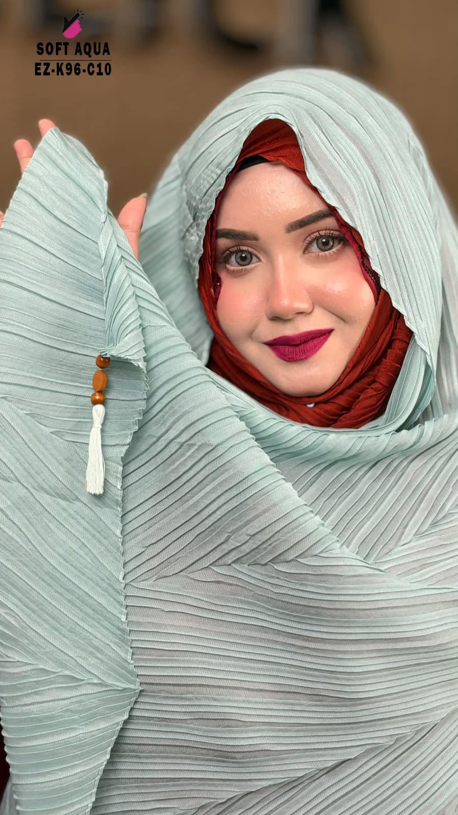 Malaysian Crush Shimmer hijab with wooden Tassel
