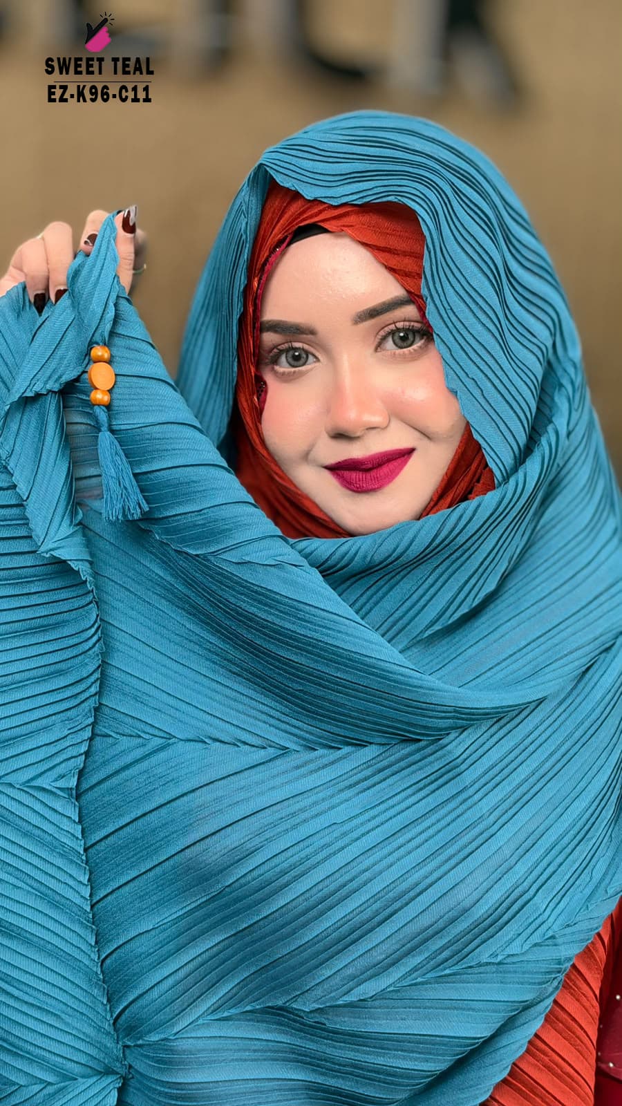 Malaysian Crush Shimmer hijab with wooden Tassel