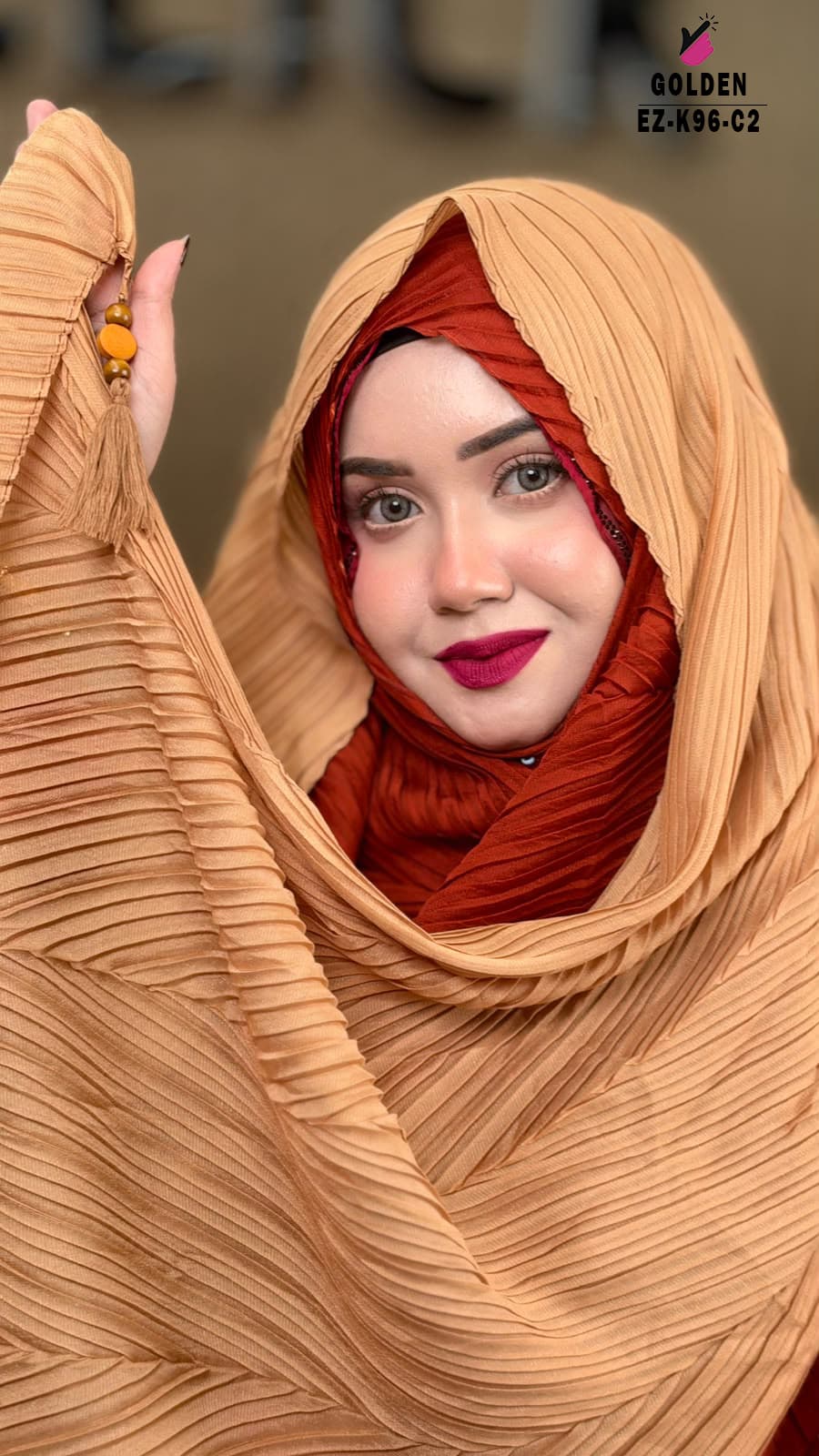 Malaysian Crush Shimmer hijab with wooden Tassel
