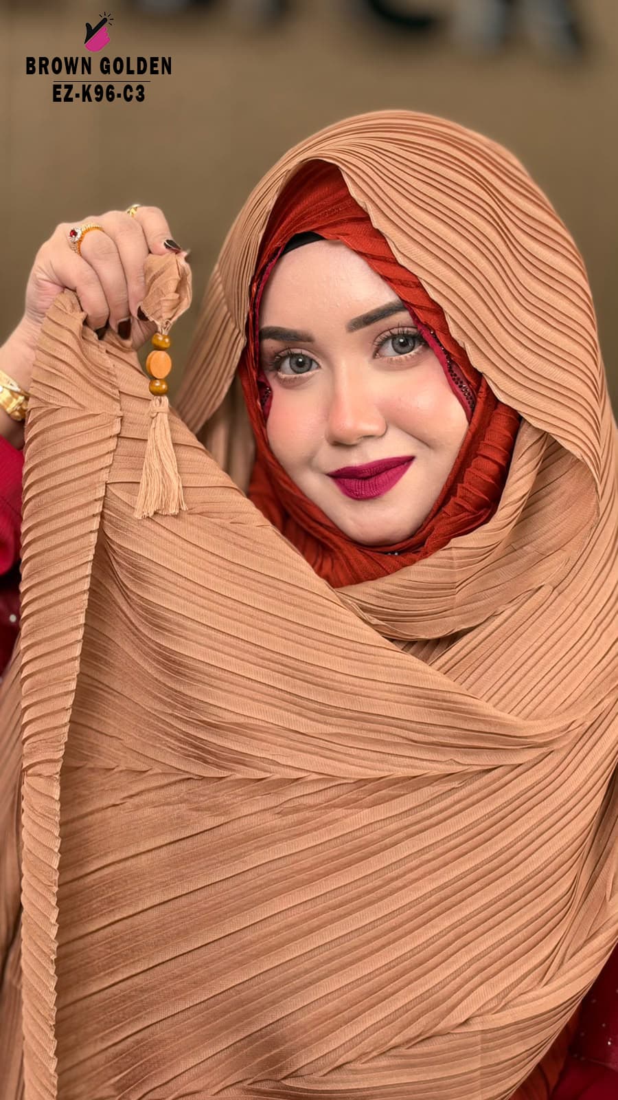 Malaysian Crush Shimmer hijab with wooden Tassel