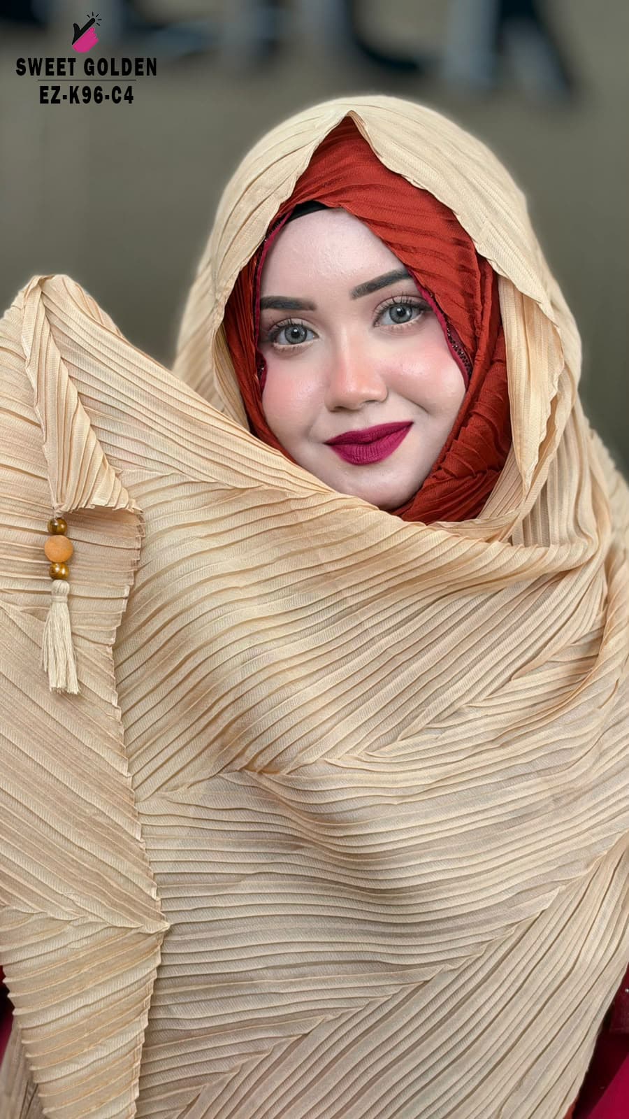 Malaysian Crush Shimmer hijab with wooden Tassel