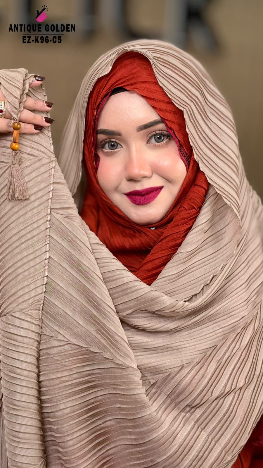 Malaysian Crush Shimmer hijab with wooden Tassel