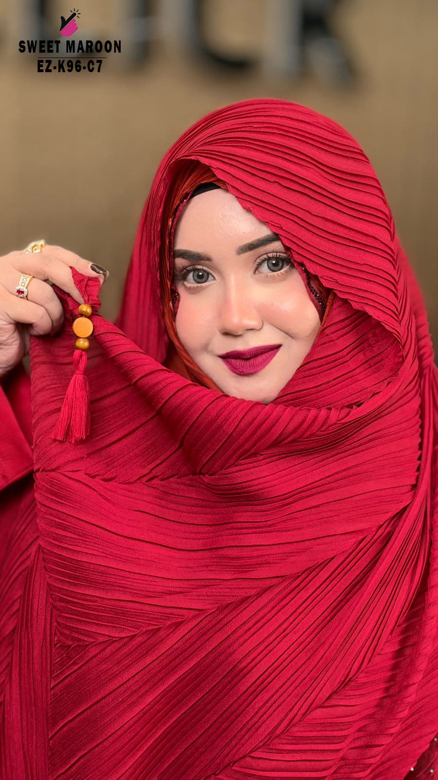 Malaysian Crush Shimmer hijab with wooden Tassel