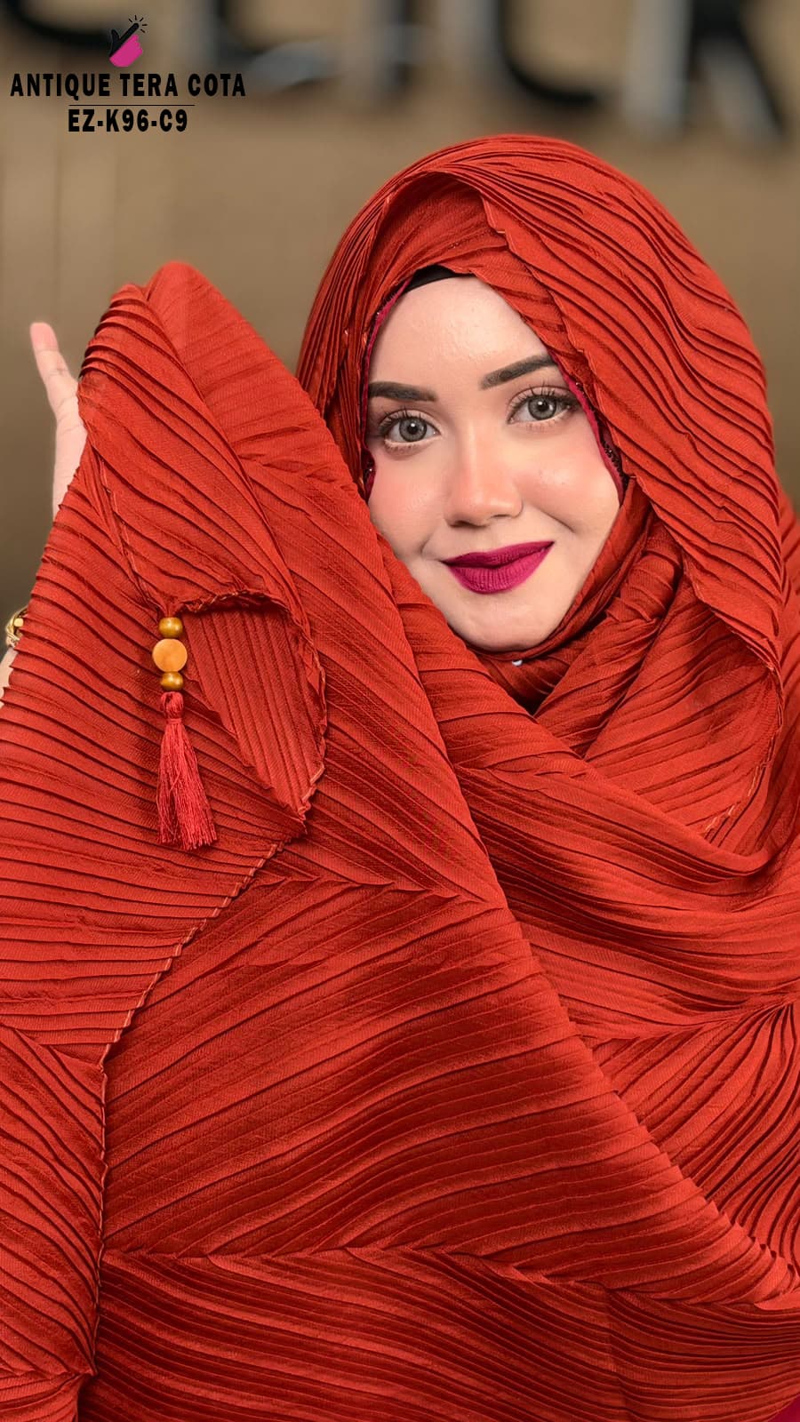 Malaysian Crush Shimmer hijab with wooden Tassel