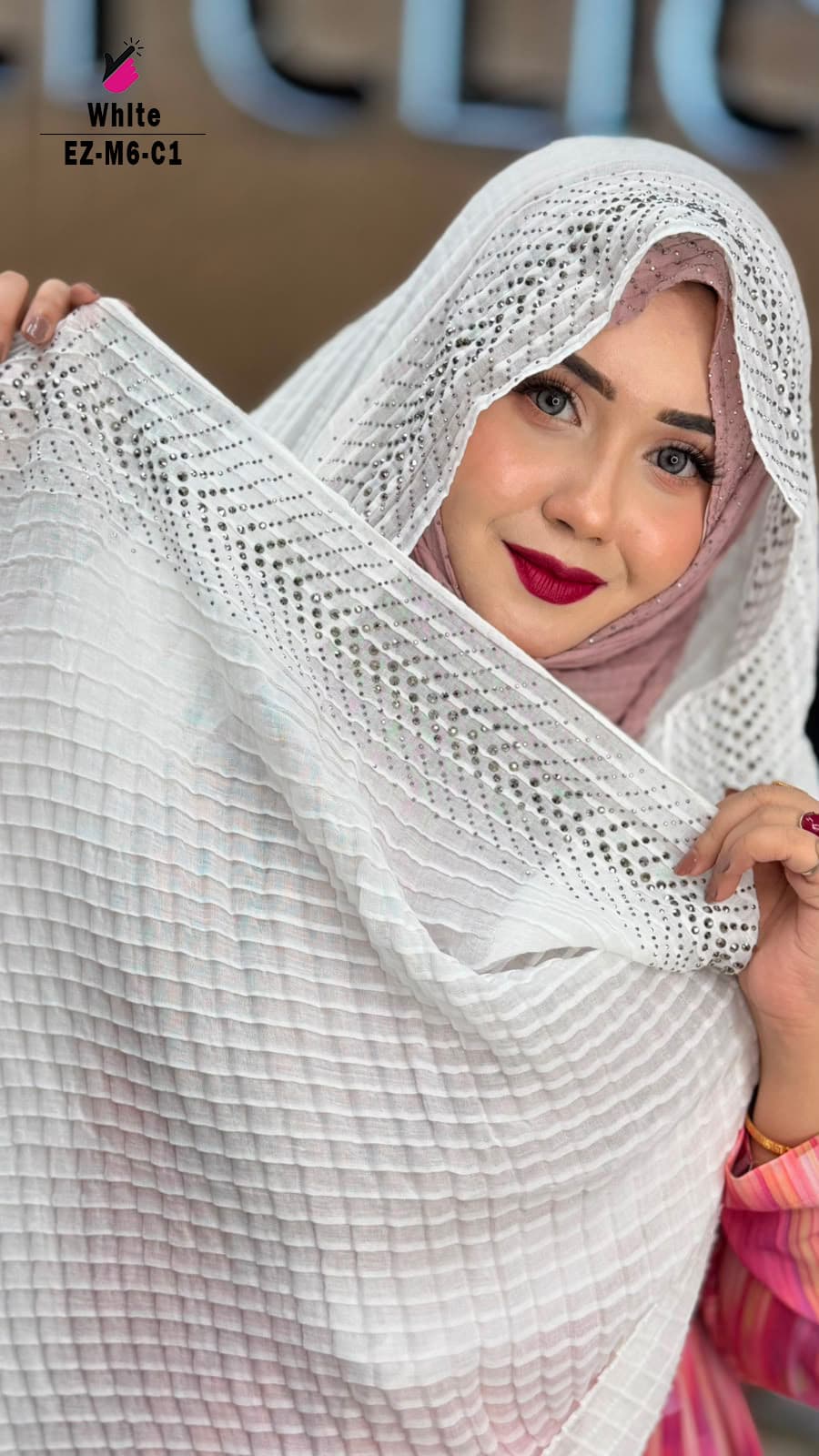 Box Pleated Border Stone Hijab