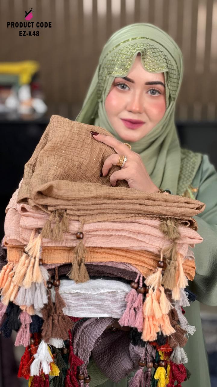Kashmiri Glitter Hijab With Tassel Work
